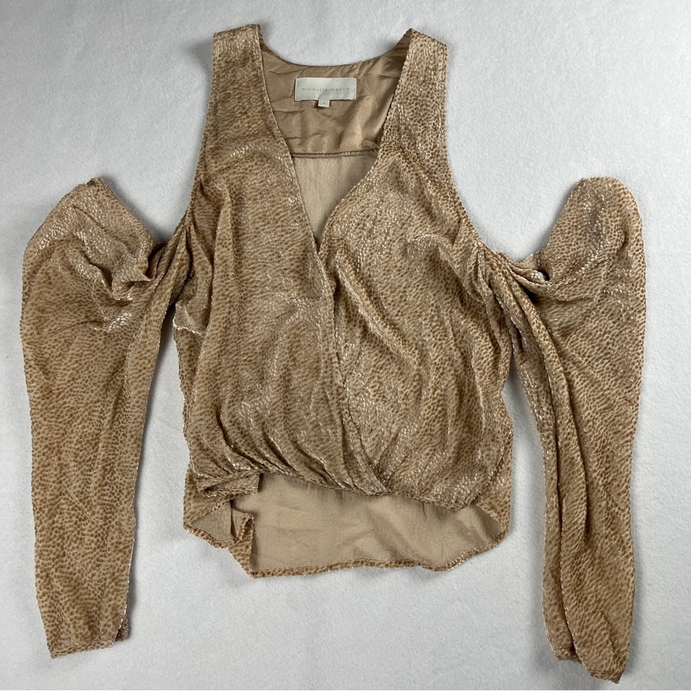 Michelle Mason Women's Cold Shoulder Velvet Burnout Top‎ Silk Rayon Sz 4